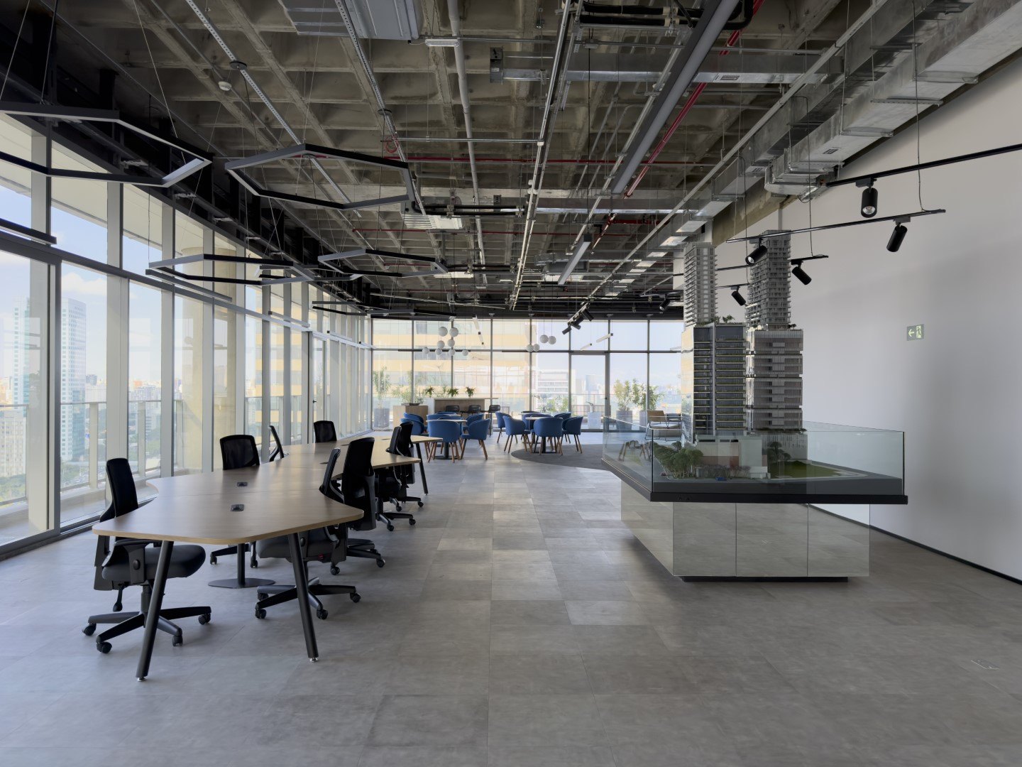Pavimento corporativo com vista real do River South Corporate, foto real