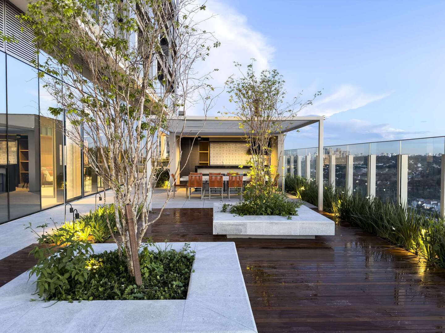 Churrasqueira externa do River South Residences, foto real
